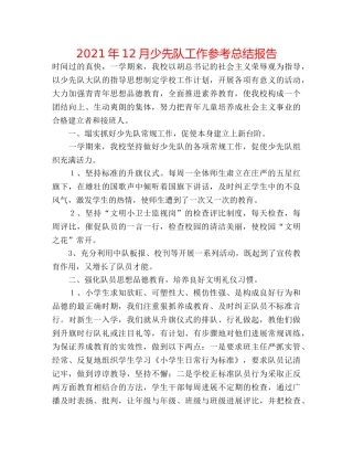 2024年12月少先队工作参考总结报告 