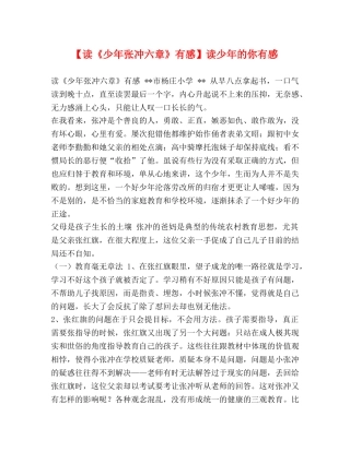 【读《少年张冲六章》有感】读少年的你有感 