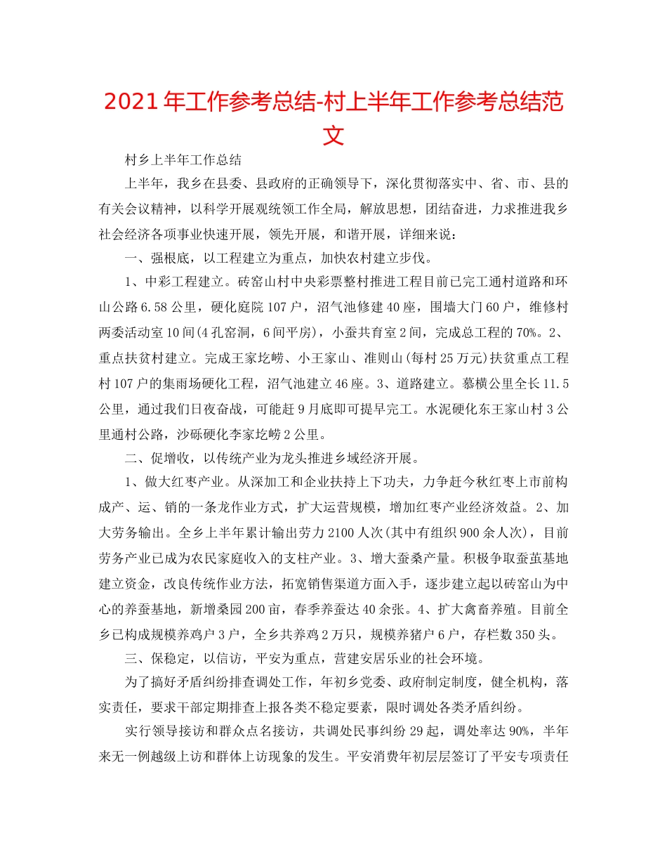 2024年工作参考总结-村上半年工作参考总结范文 _第1页
