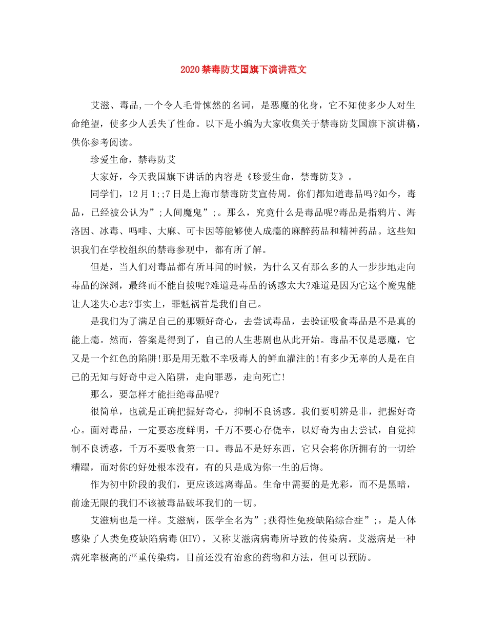 2024禁毒防艾国旗下演讲范文 _第1页