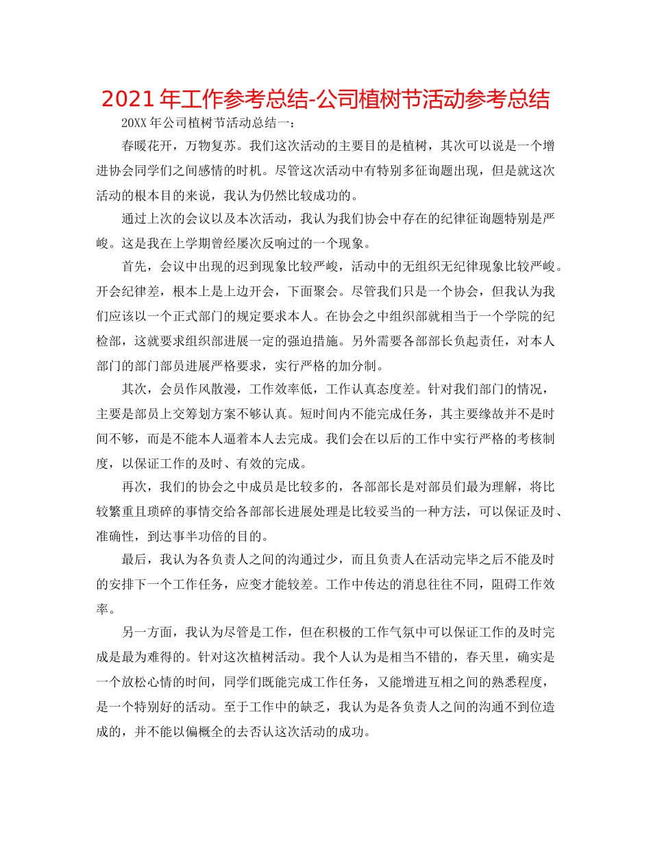 2024年工作参考总结-公司植树节活动参考总结 _第1页