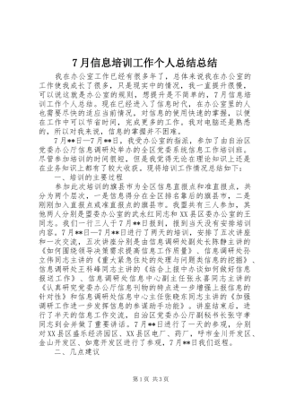 7月信息培训工作个人总结总结