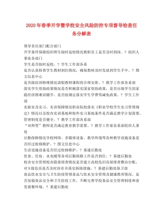 2024年春季开学暨学校安全风险防控专项督导检查任务分解表 