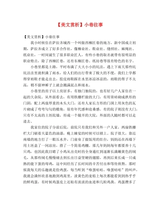 【美文赏析】小巷往事 