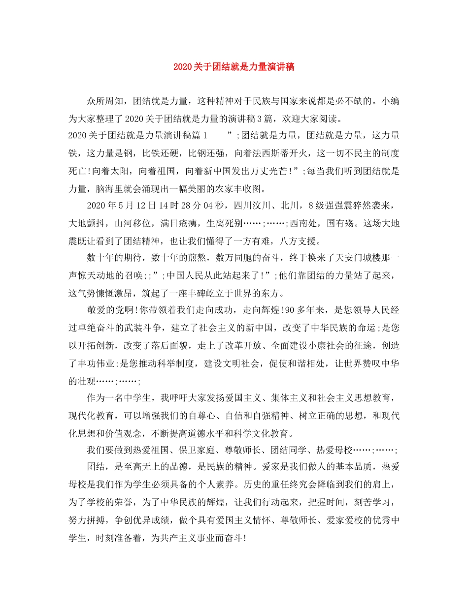 2024关于团结就是力量演讲稿 _第1页