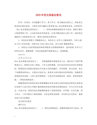 20XX年党支部鉴定意见 