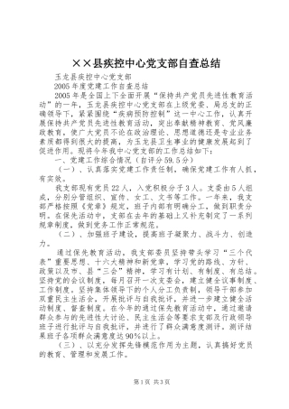 ××县疾控中心党支部自查总结