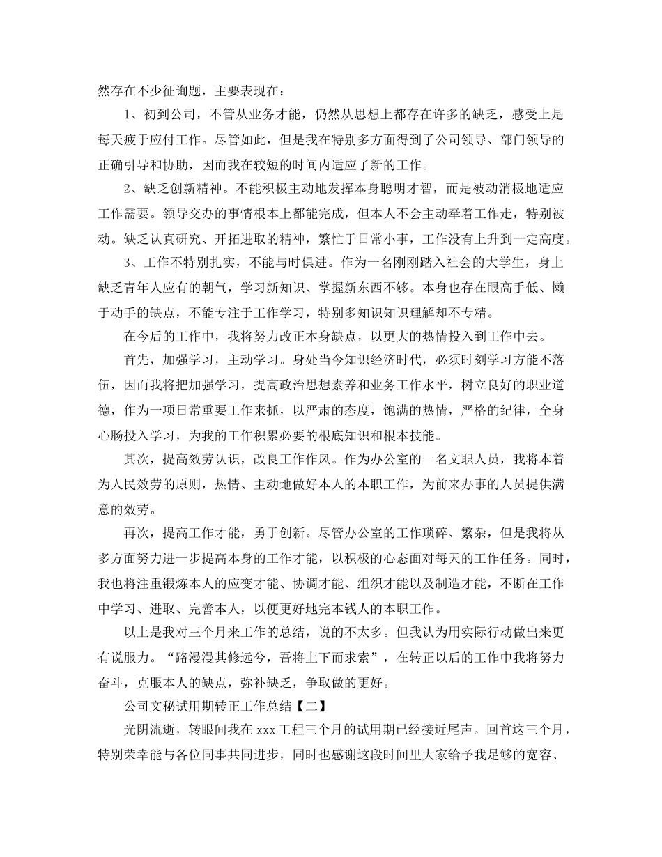 2024公司文秘试用期转正工作参考总结范本 _第2页