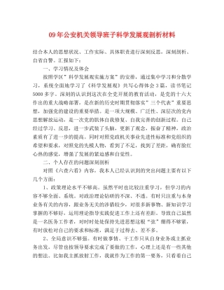 09年公安机关领导班子科学发展观剖析材料 