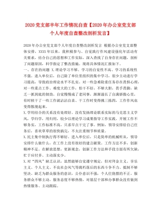 2024党支部半年工作情况自查【2024年办公室党支部个人年度自查整改剖析发言】 