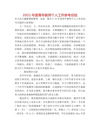2024年度青年教师个人工作参考总结 
