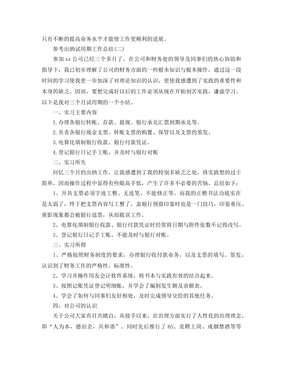 2024出纳试用期工作参考总结范文5篇 _第2页