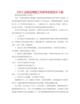 2024出纳试用期工作参考总结范文5篇 