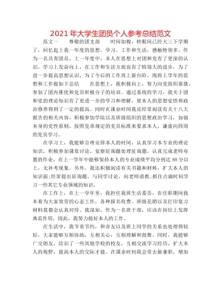 2024年大学生团员个人参考总结范文 