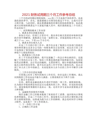 2024财务试用期三个月工作参考总结 
