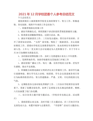 2024年12月学校团委个人参考总结范文 