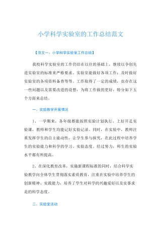 小学科学实验室的工作总结范文