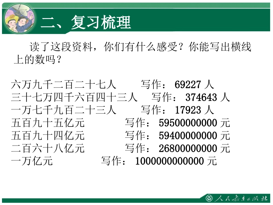 小学人教四年级数学《大数的认识复习课》教学课件_第3页