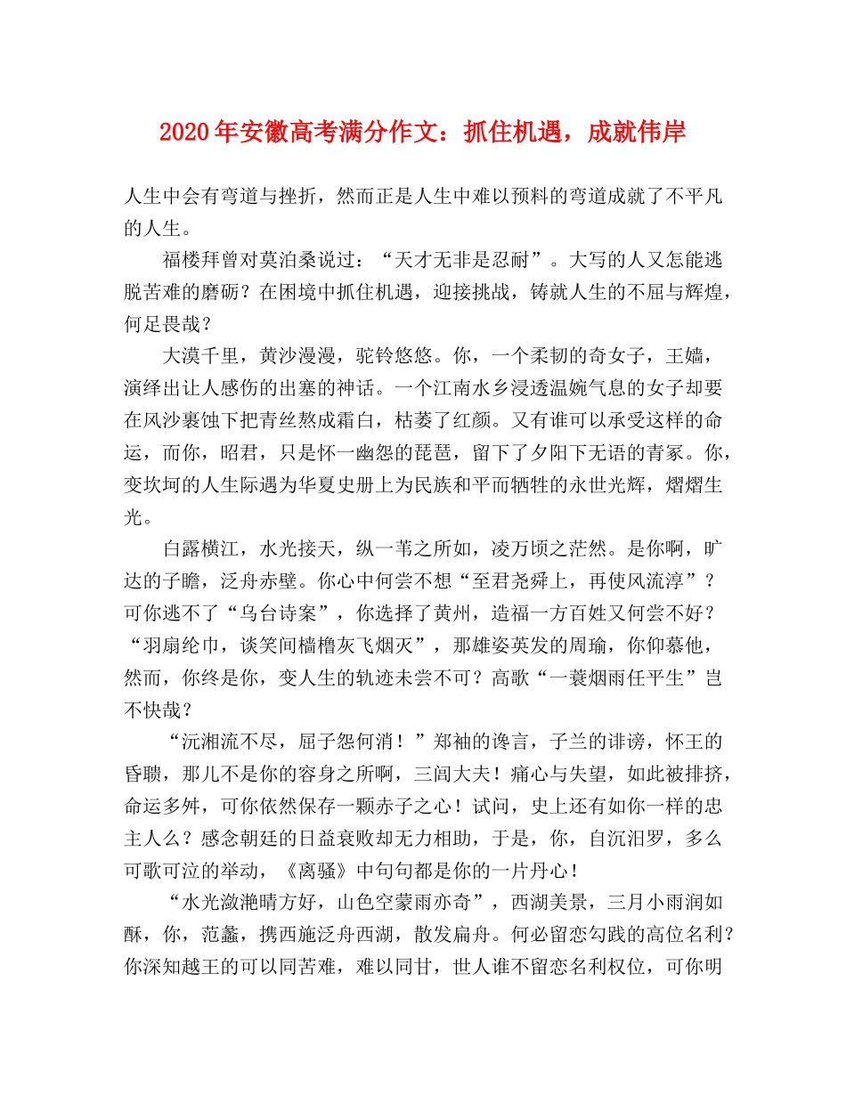 2024年安徽高考满分作文抓住机遇，成就伟岸 _第1页