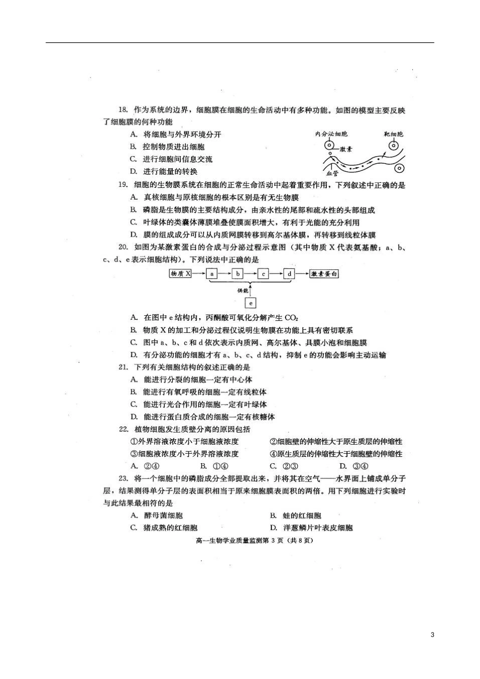 四川省成都市2013-2014学年高一生物上学期期末学业质量监测(2014.01)_第3页
