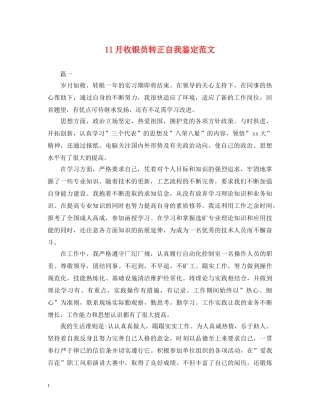 11月收银员转正自我鉴定范文 