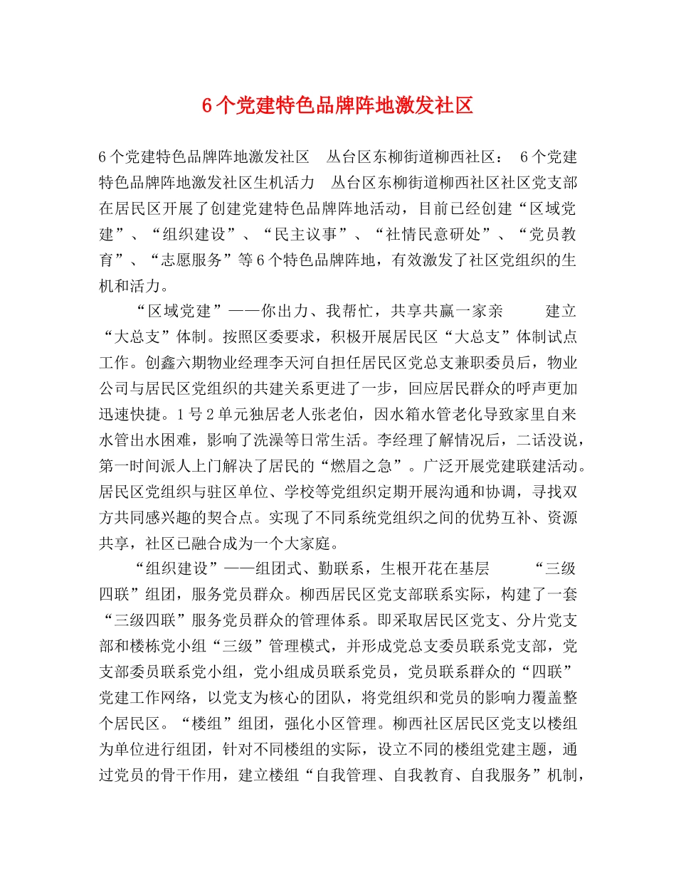 6个党建特色品牌阵地激发社区 _第1页