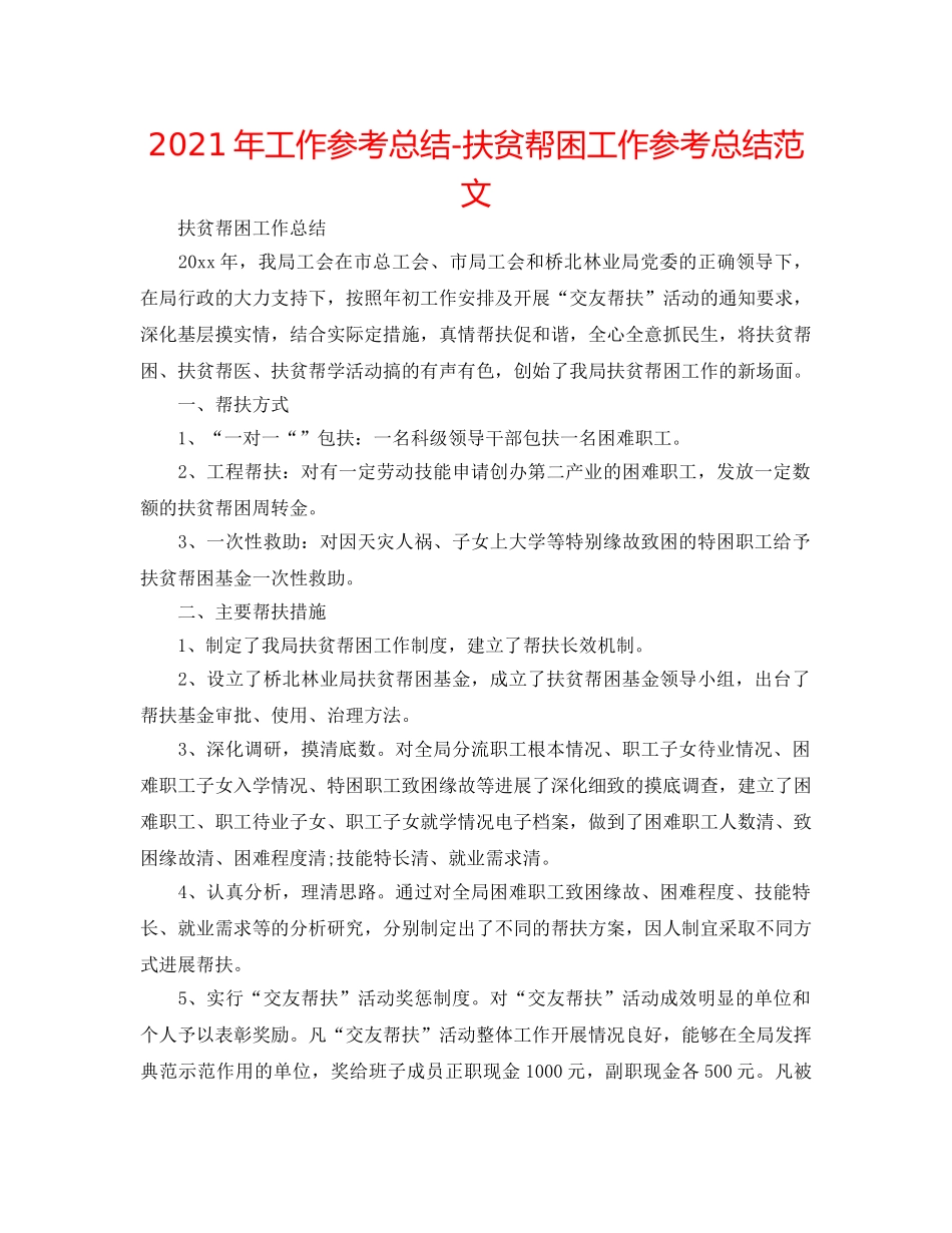 2024年工作参考总结-扶贫帮困工作参考总结范文 _第1页