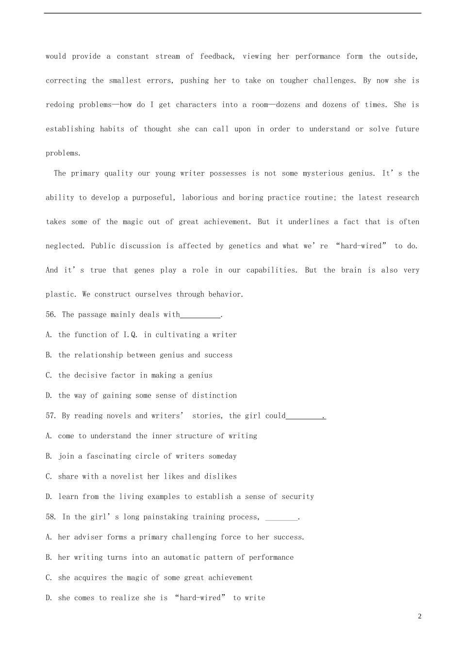 江苏省2014届高三英语一轮复习-阅读理解攻略训练(11)_第2页