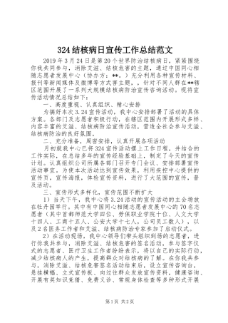 324结核病日宣传工作总结范文