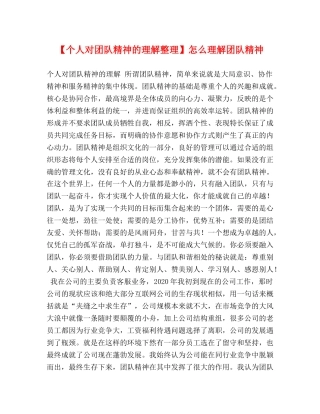 【个人对团队精神的理解整理】怎么理解团队精神 