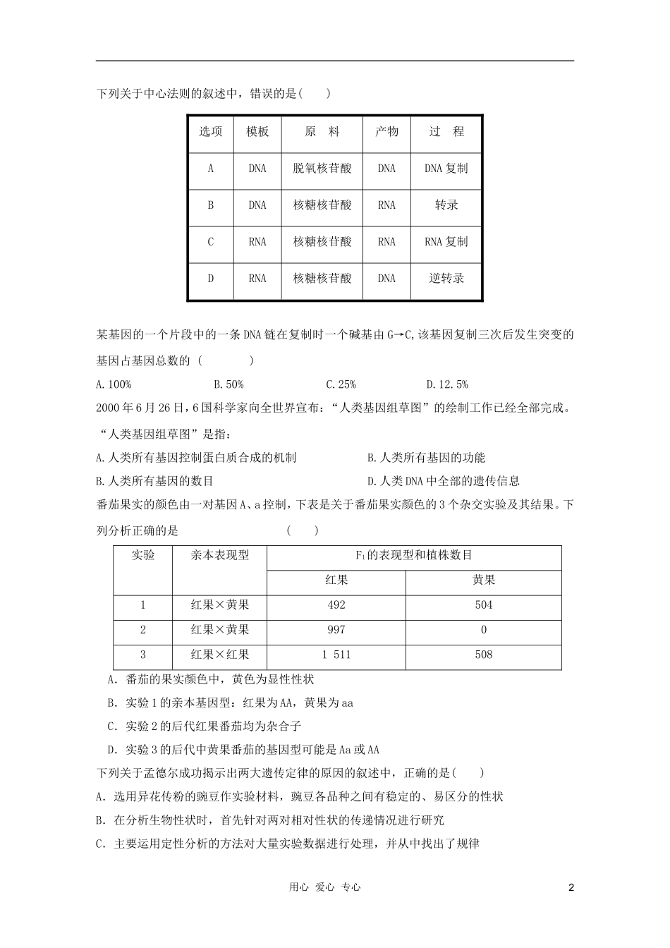 2012届高三生物二轮专题模块练习19-新人教版必修2_第2页