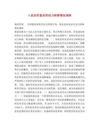 ×县农村富余劳动力转移情况调研 