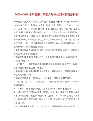 2024—2024学年度第二学期六年语文期末监测分析表 