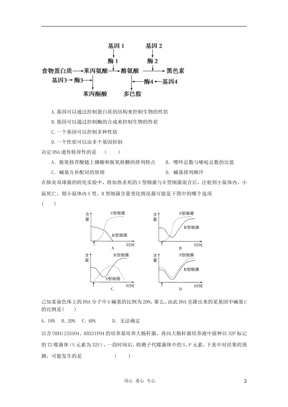 2012届高三生物二轮复习-遗传的分子学基础专题练习3-新人教版_第2页
