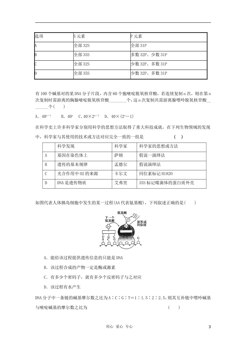 2012届高三生物二轮复习-遗传的分子学基础专题练习3-新人教版_第3页