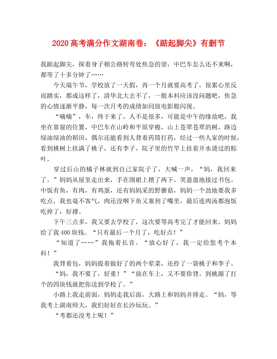 2024高考满分作文湖南卷《踮起脚尖》有删节 _第1页