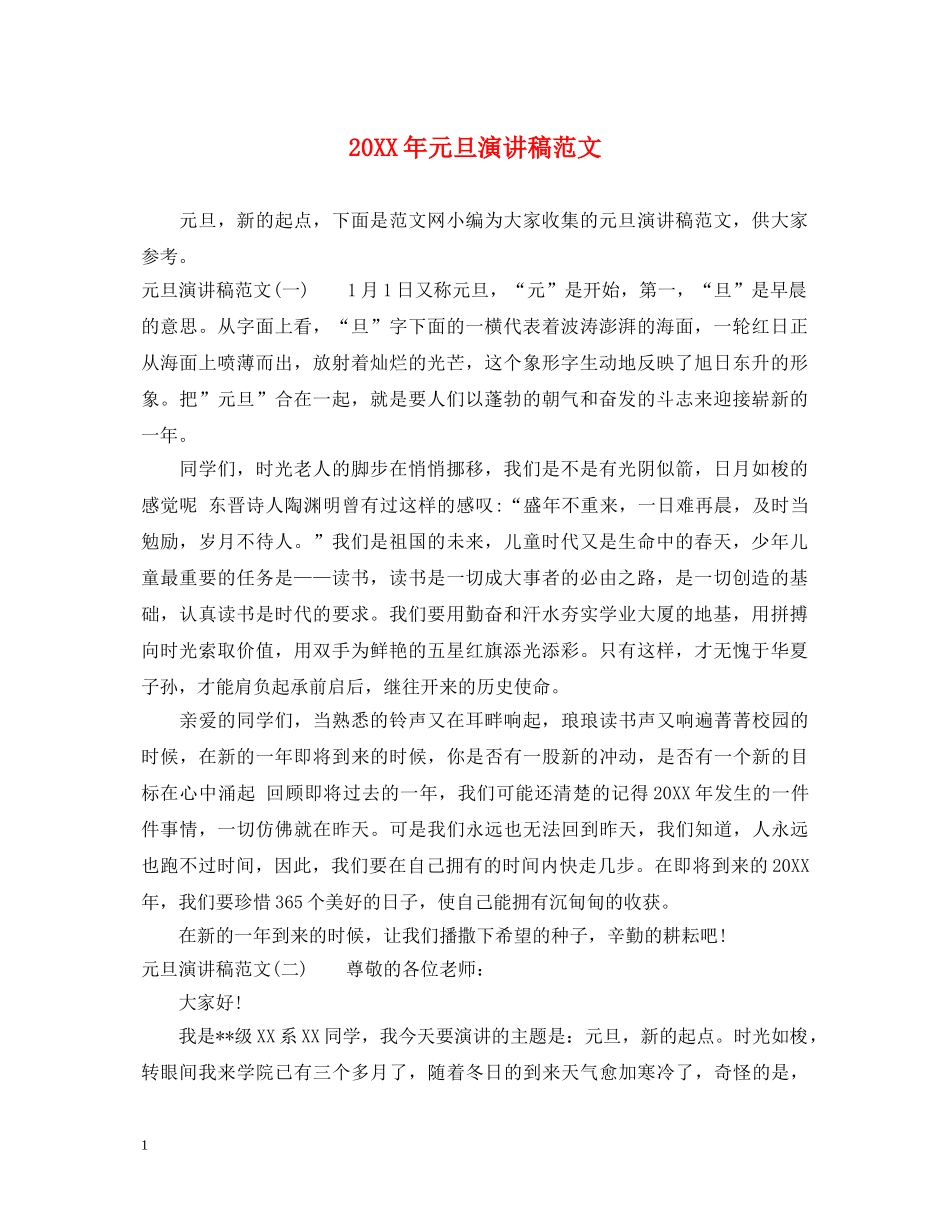 20XX年元旦演讲稿范文 _第1页