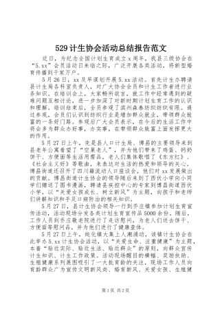 529计生协会活动总结报告范文