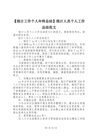 【统计工作个人年终总结】统计人员个人工作总结范文