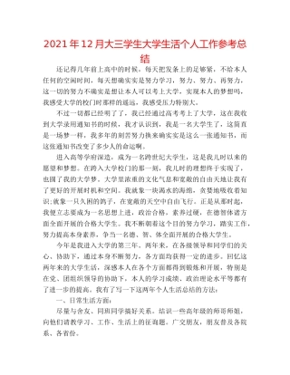 2024年12月大三学生大学生活个人工作参考总结 