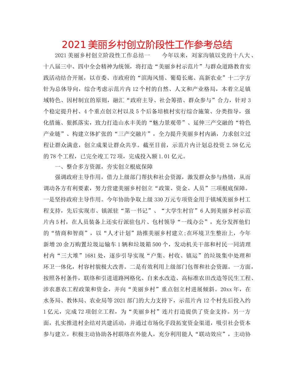 2024美丽乡村创建阶段性工作参考总结 _第1页