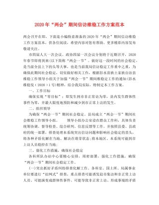 2024年“两会”期间信访维稳工作方案范本 