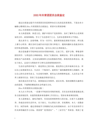 20XX年共青团团员自我鉴定 