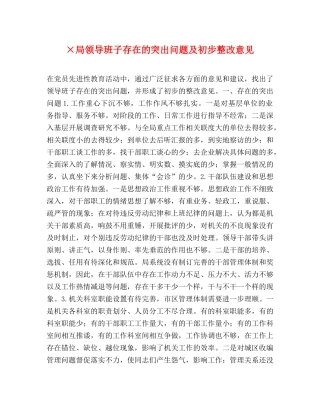×局领导班子存在的突出问题及初步整改意见 