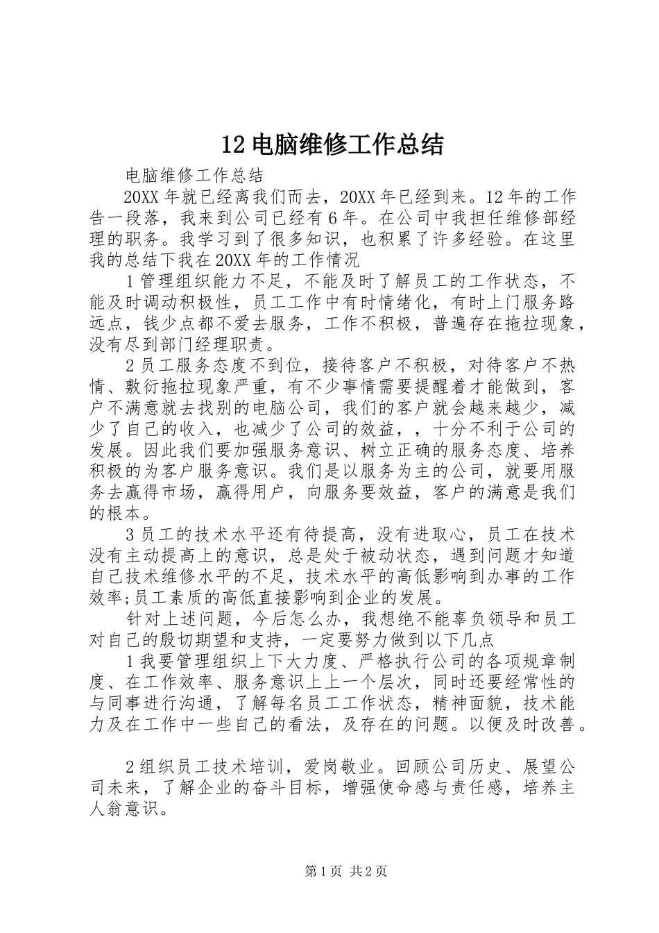 12电脑维修工作总结_第1页