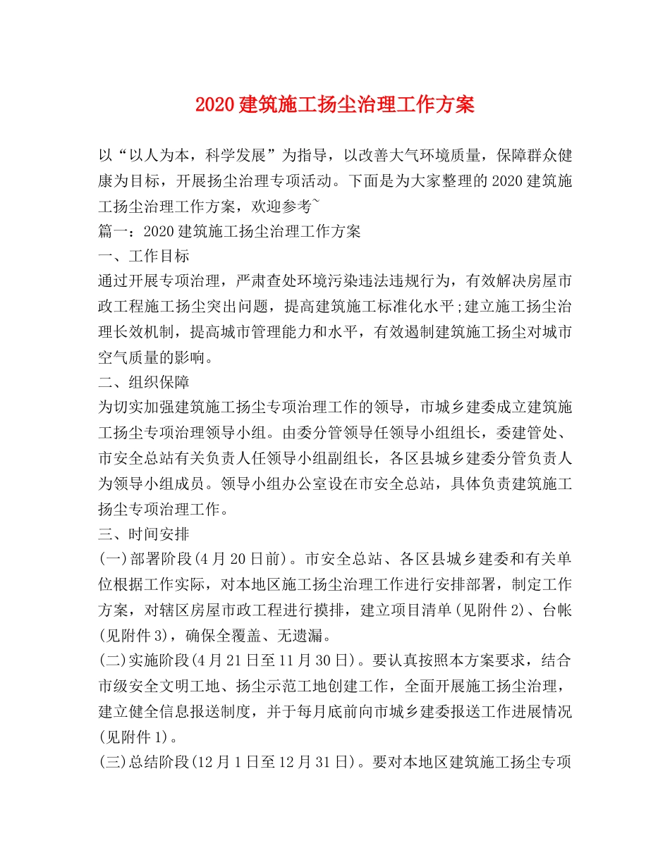2024建筑施工扬尘治理工作方案 _第1页