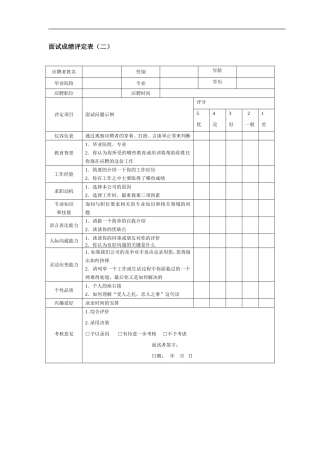 企业面试成绩评定表