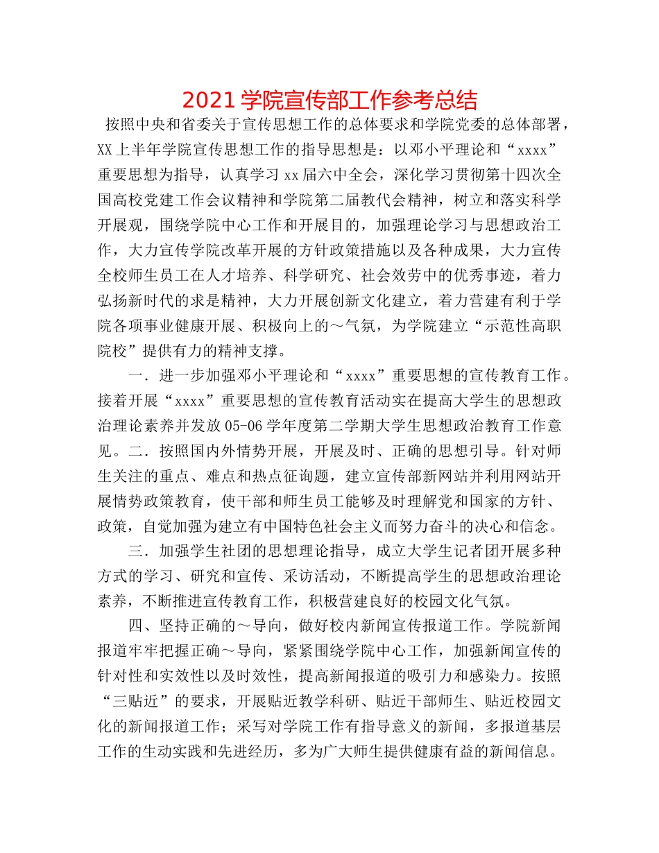 2024学院宣传部工作参考总结 _第1页