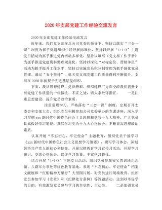 2024年支部党建工作经验交流发言 