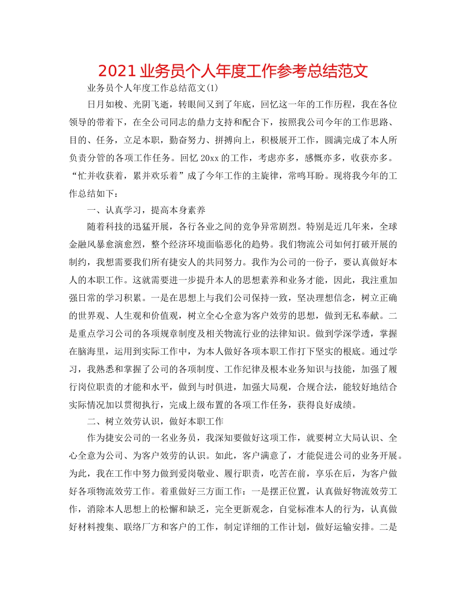 2024业务员个人年度工作参考总结范文 _第1页